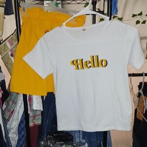 White 'Hello' Kids T-Shirt Skirt Set